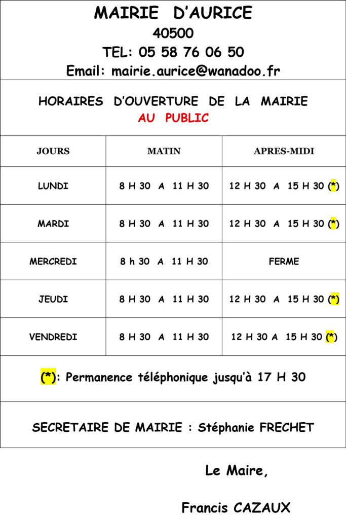 HORAIRES--MAIRIE